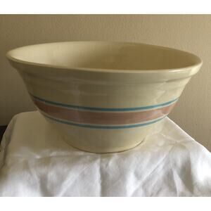 Vintage Peach Blue Striped Clay 12” Stoneware McCoy Mixing Bowl
